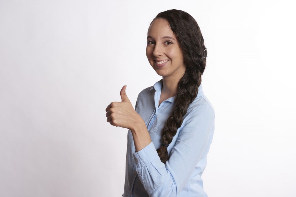 woman, thumbs up, smiling